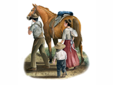 Illustration of Horse and North American pioneers (#4140)
